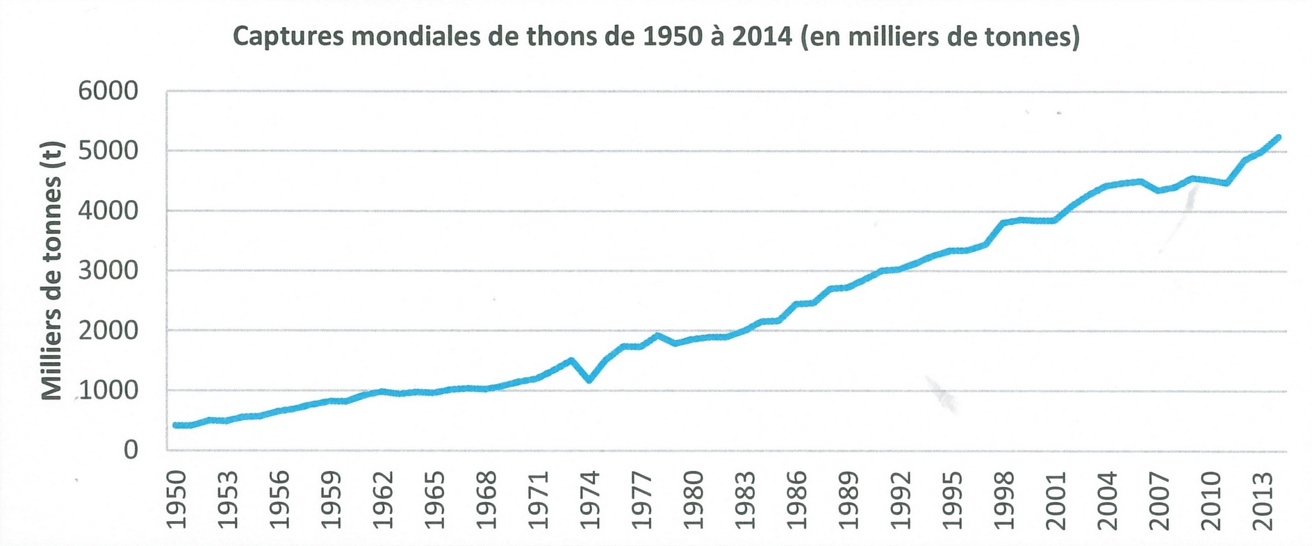 Graphique évolution des captures de thons